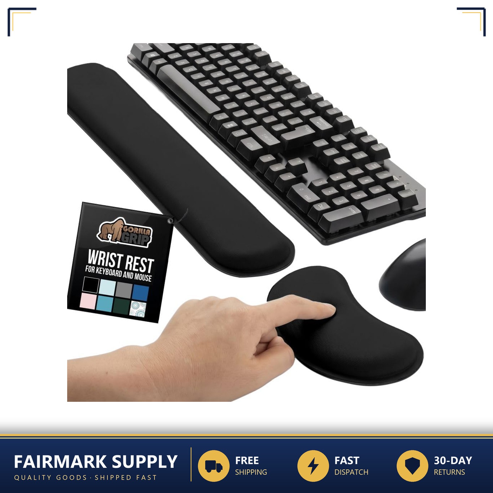 Memory Foam Wrist Rest for Keyboard and Mouse Black 17x3.5 inches