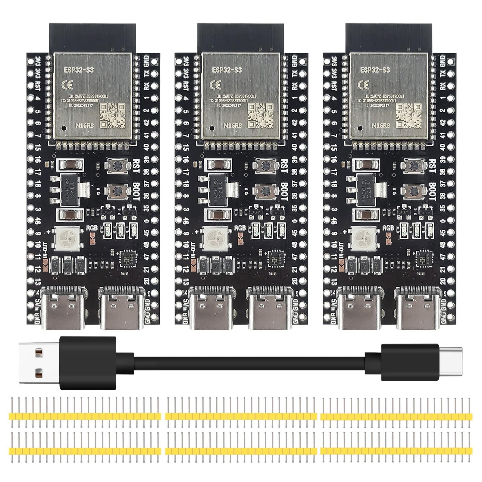 YELUFT 3pcs ESP32-S3-DevKitC-1-N16R8 Development Board Integrated 2.4GHz...