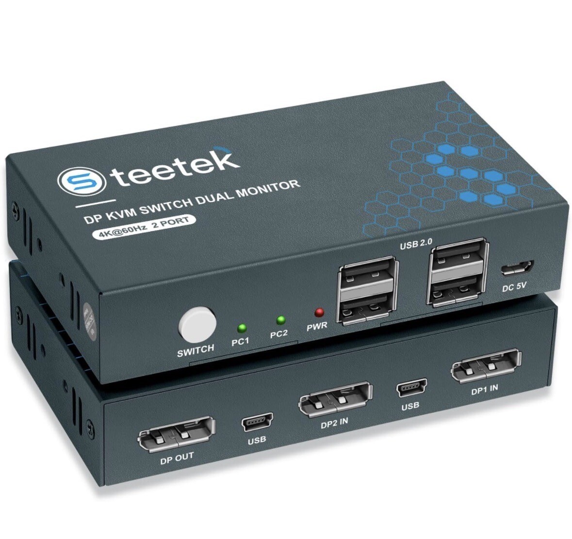 Steetek Displayport KVM Switch, 4K@60Hz Display Port KVM Switch 2 Monitors
