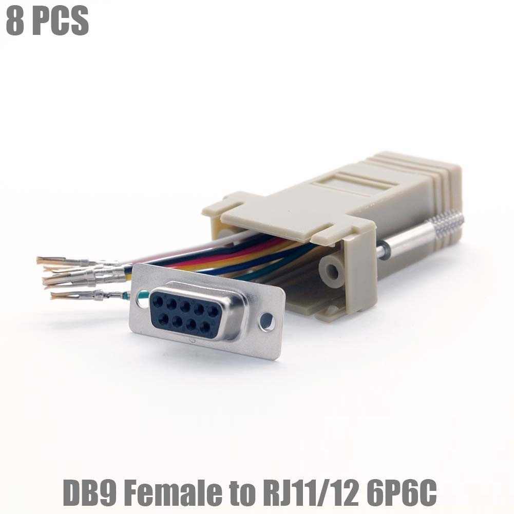 8 Pcs DB9 RS232 Female to RJ11 RJ12 6P6C Phone Line Jack Modular Adapter Ivory