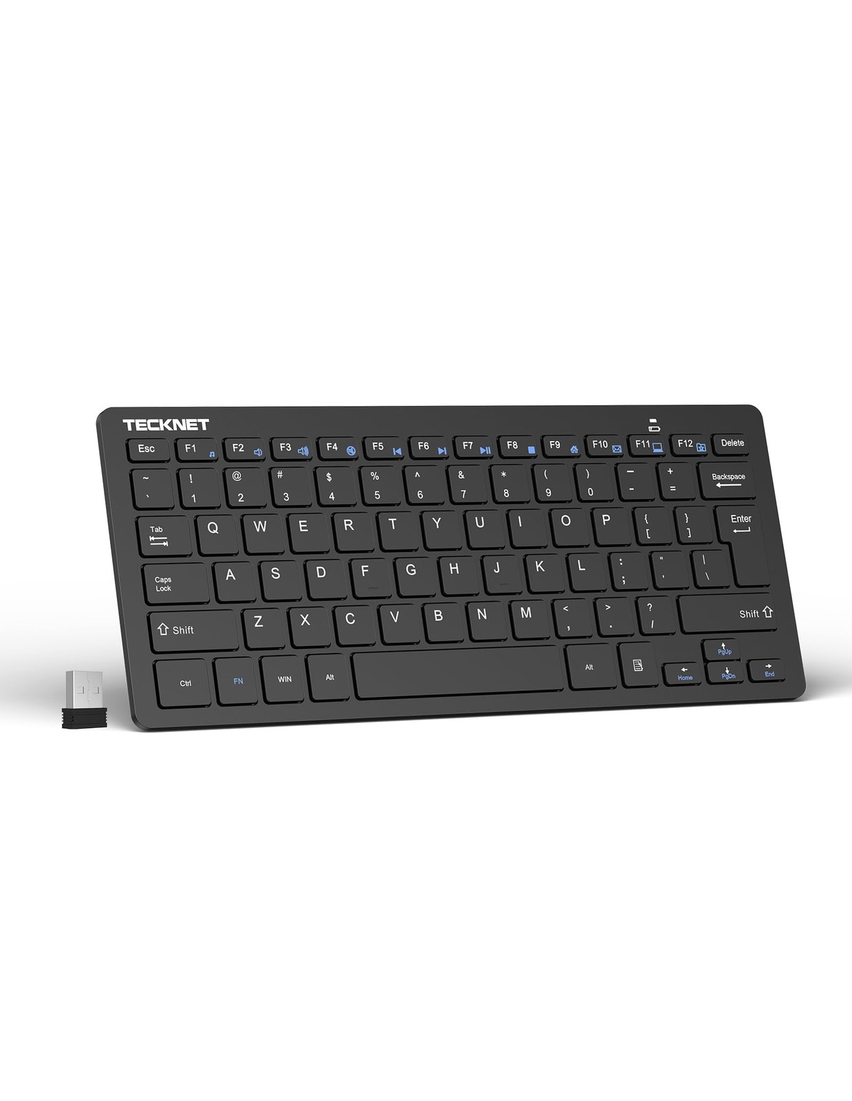 TECKNET 2.4G Wireless Keyboard - Mini Compact with Media Black