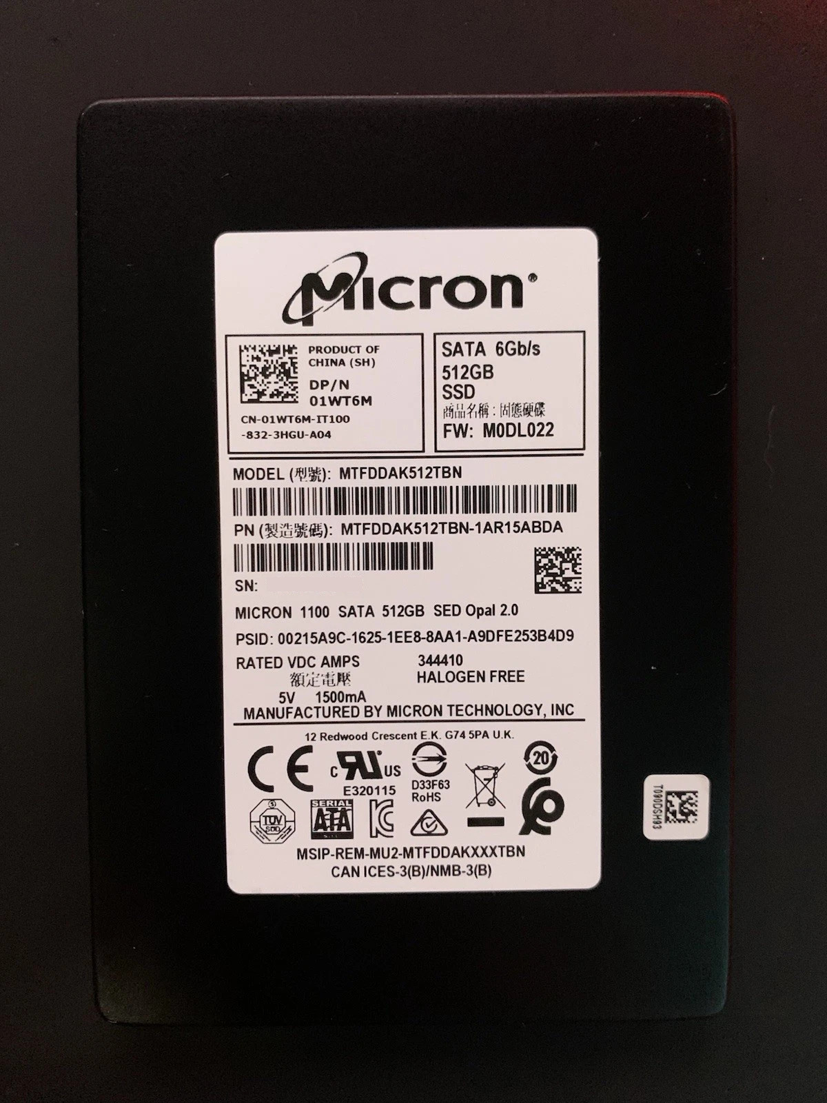 MICRON 1100 Series 2.5" 512GB SATA III 3D NAND Internal SSD MTFDDAK512TBN CYNJD