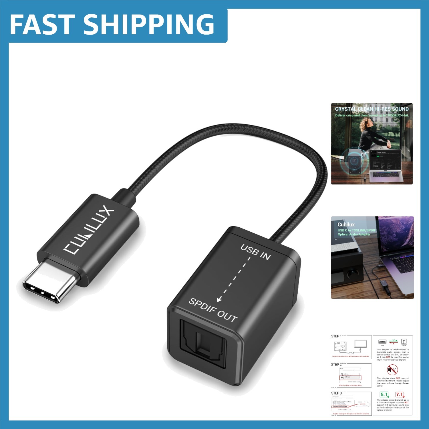 High-Resolution USB C to Optical Audio Adapter – Perfect for MacBook Pro/Air