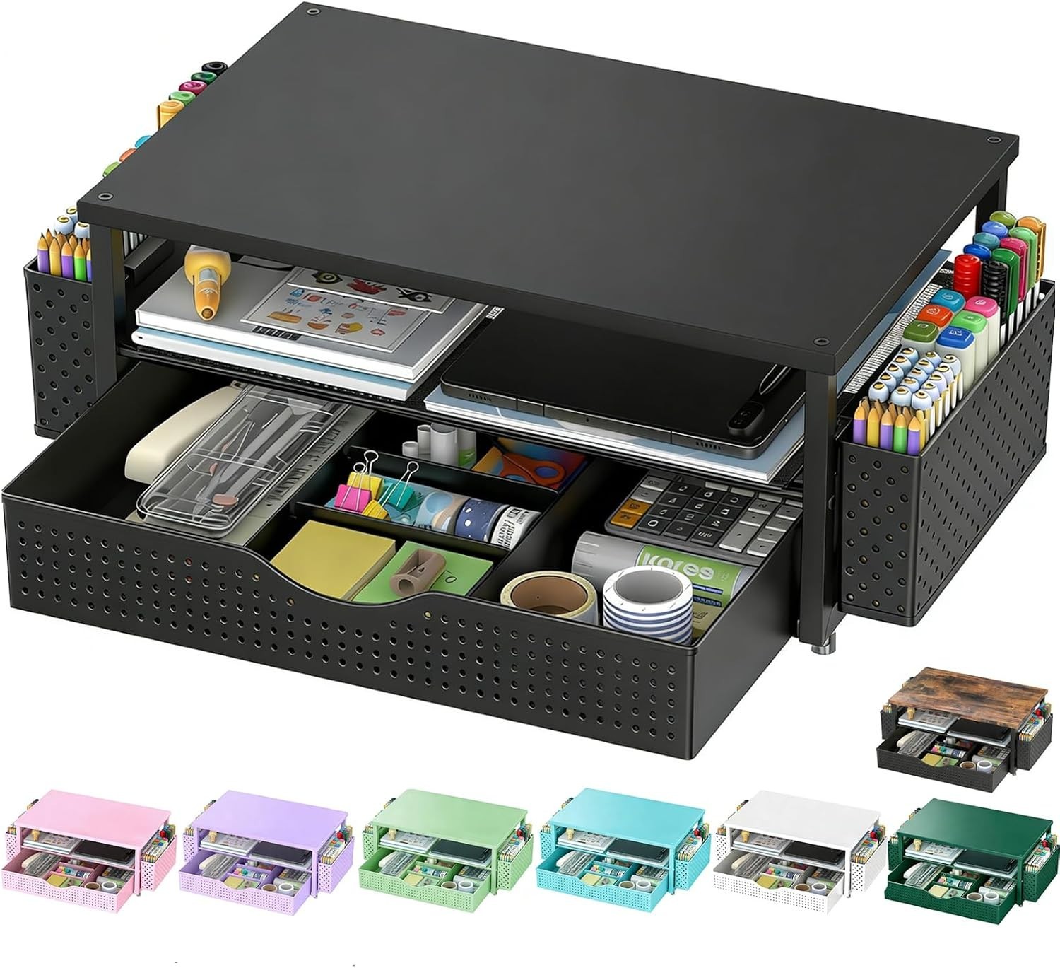 Computer Monitor Stand with Drawer and 2 Pen Holders