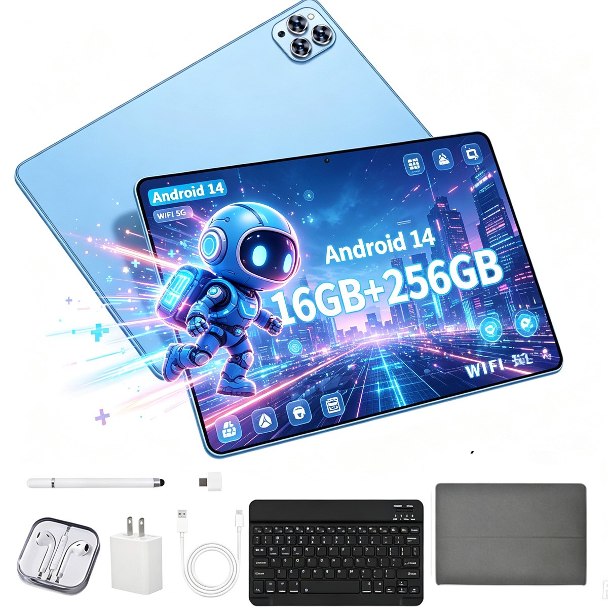 10.1 inch Android 14 Tablets 8-Core  IPS 16GB RAM 256G ROM Keyboard+Mouse+Pen