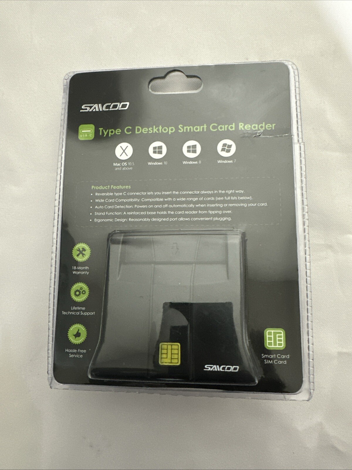 Type C Smart Card Reader Saicoo DOD Military USB-C Common Access CAC Card Reader