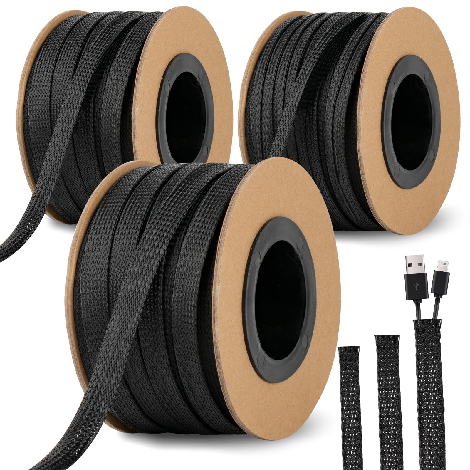 300 Feet 1/4 1/2 3/8 Inches Braided Wire Loom Automotive PET Cable Loom Sleeving