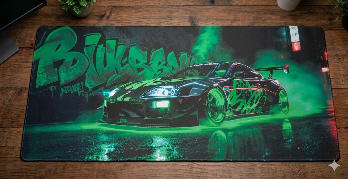 XXL Gaming Mouse Pad 90x40cm - Street Racing Car Design - Drift Neon Desk Mat