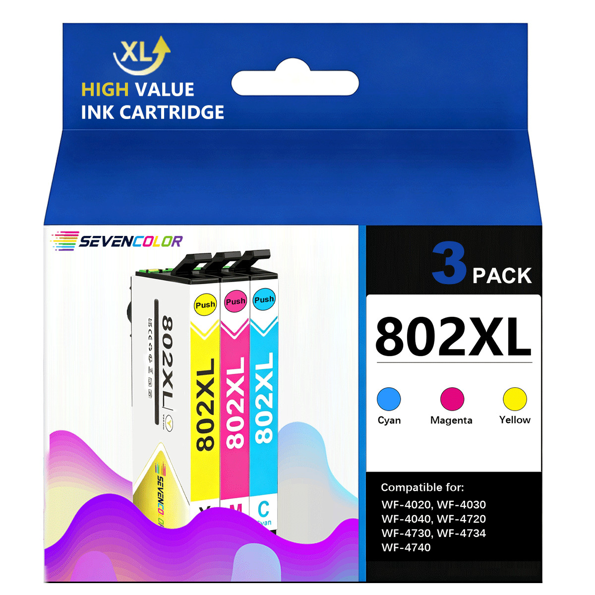 802XL Ink Cartridge Color Combo Pack(CMY) Works with WorkForce Pro WF-4720, 4730