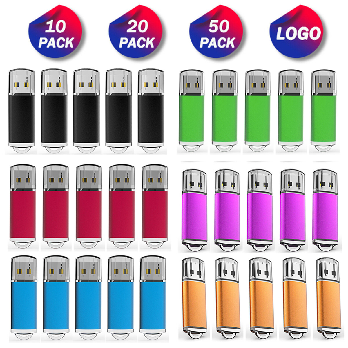 Lot 50PCS 1/2/4/8/16GB USB Flash Drive Storage Thumb Memory U Stick Custom Logo