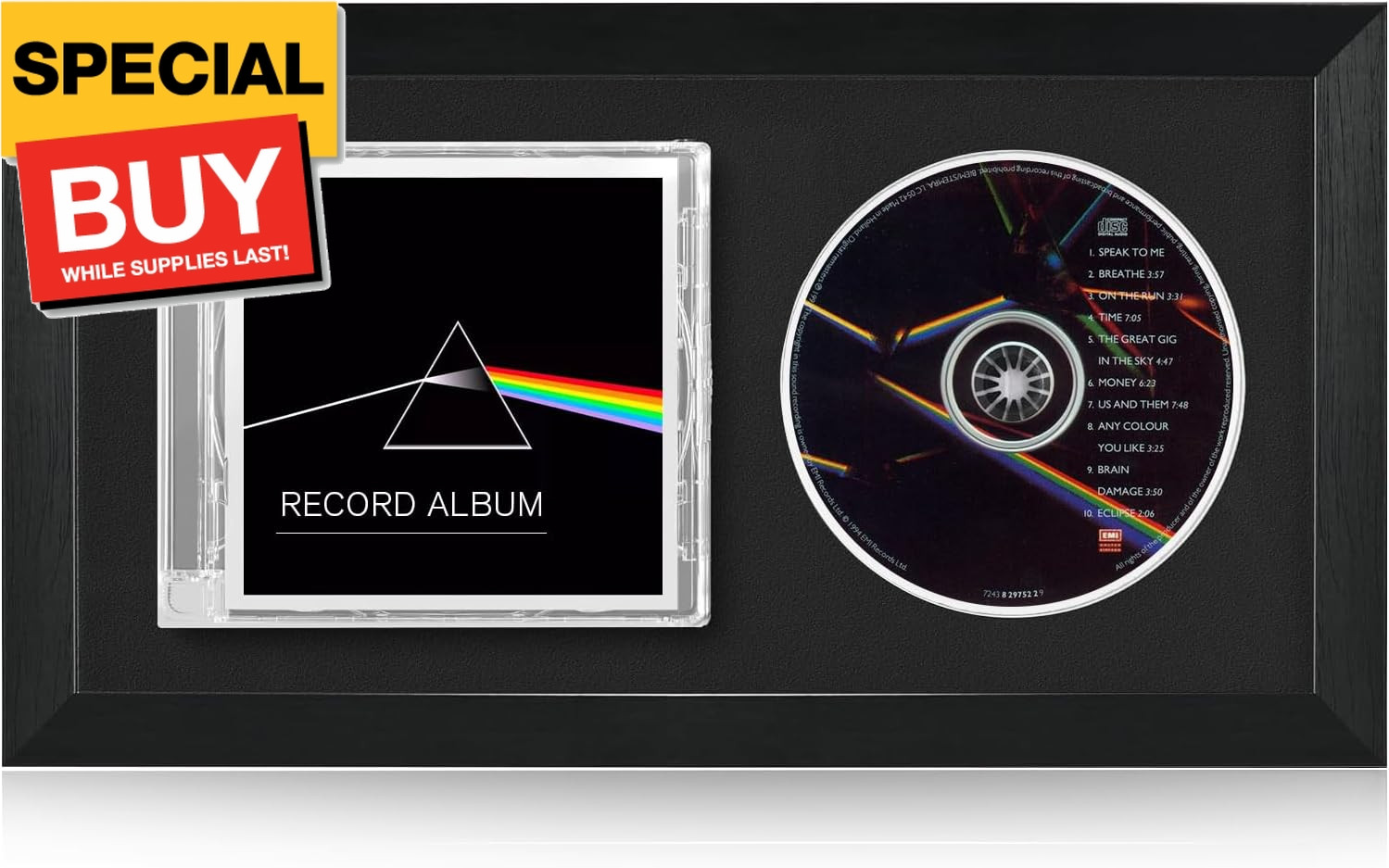 CD Display Frame for Discs & Cases – EVA Foam Slot, Black Flocked Fabric – Home 