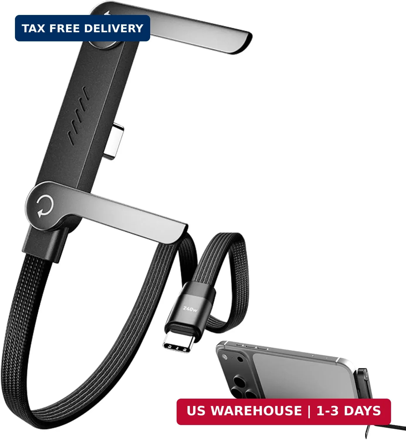 2 in 1 Invisible Holder Charger Cable with Stand, 5FT 240W Super Fast Charging C