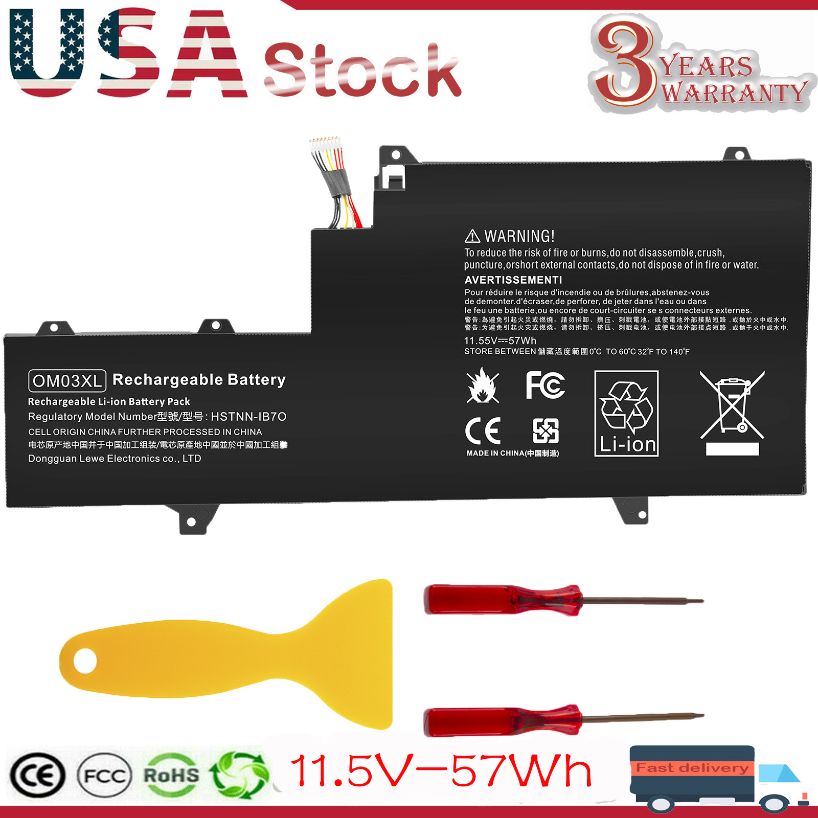 OM03XL Battery For HP EliteBook x360 1030 HSTNN-IB7O 863167-1B1 HSN-I04C 57Wh