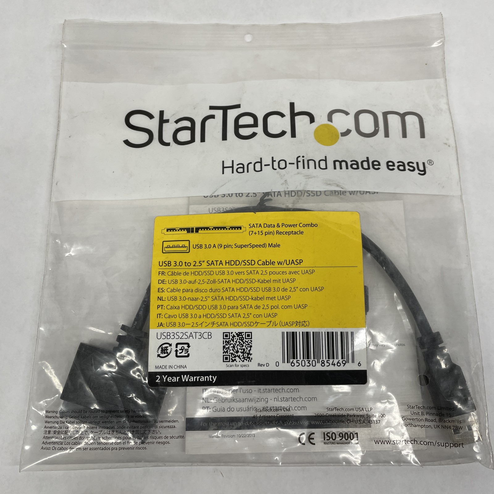 StarTech.com USB 3.0 to 2.5in SATA HDD/SSD Cable w/ UASP 3ft Black