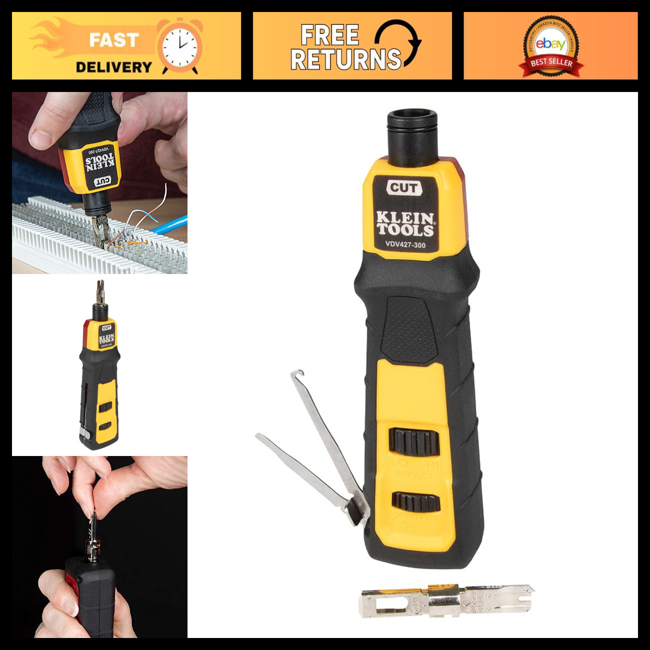 Impact Punchdown Tool with 66/110 Blade, Adjustable Force, CAT Cable Connections
