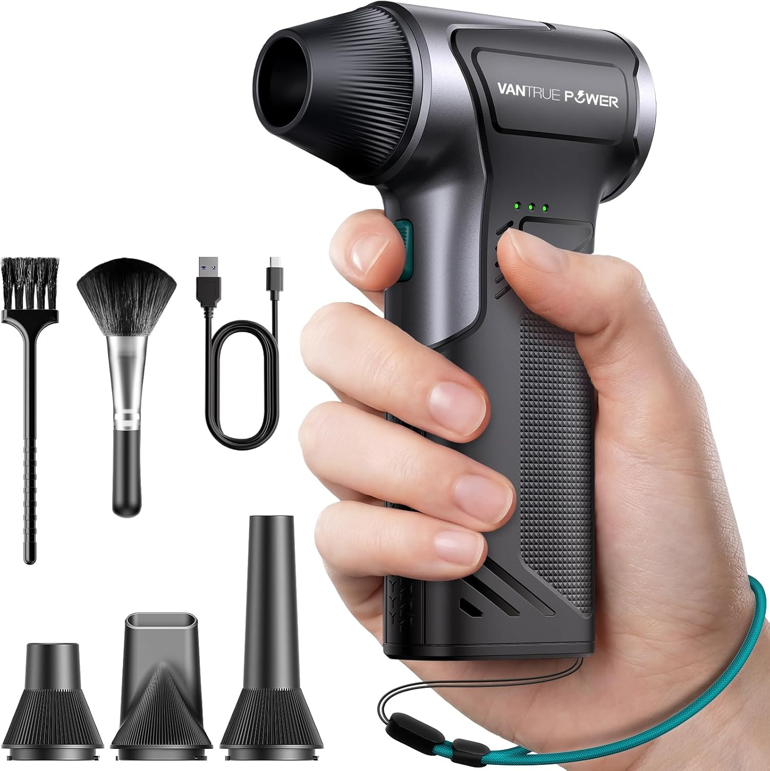 T150 Compressed Air Duster, Mini Hand Blower 110000RPM, 3-Gear Handheld Cordless