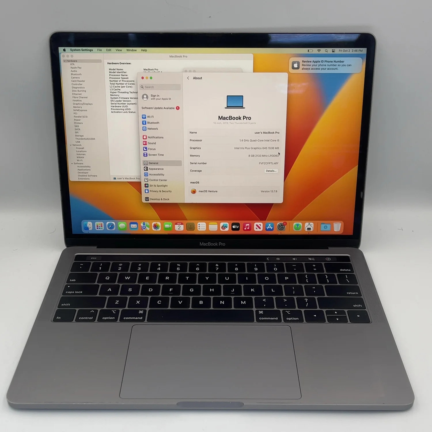 2019 Apple MacBook Pro 13.3" i5 1.4GHz 8GB RAM 128GB SSD Silver A2159