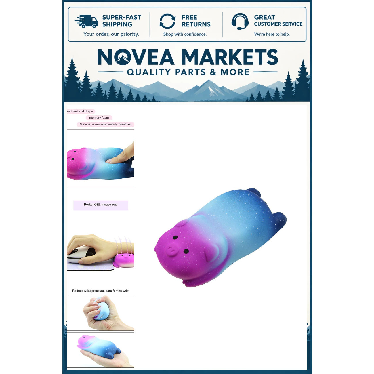 Ergonomic Mini Mouse Pad with Memory Foam, Cute Pig Shape Wrist Rest Cushion for