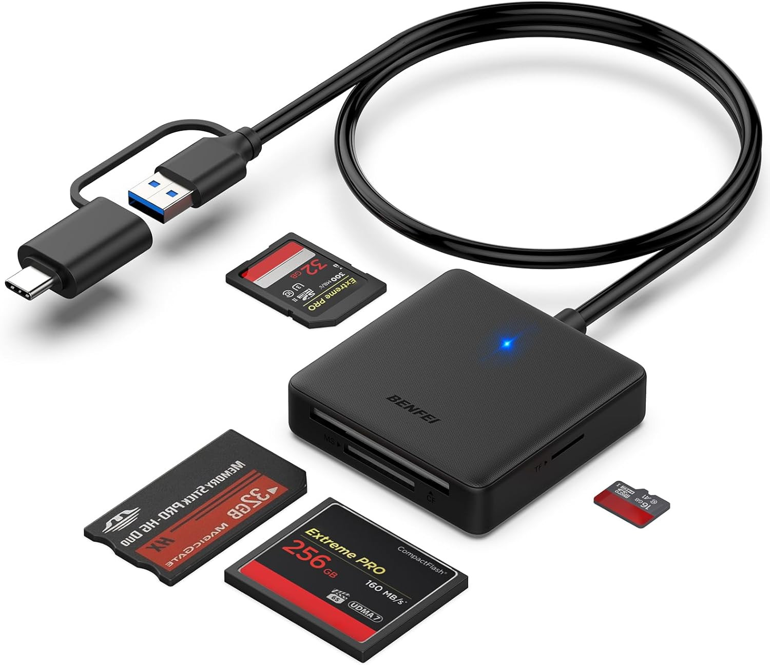 Memory Card Reader, BENFEI 4In1 USB 3.0 and USB-C to SD Micro SD MS CF Card Read