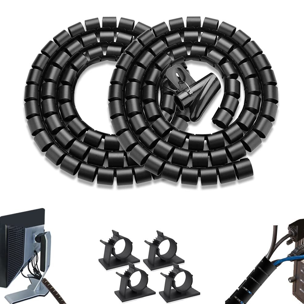 Fanoshon PC Cable Management Sleeve Tube Desk Cord Organizer 2 PCS Black 7/8 ...