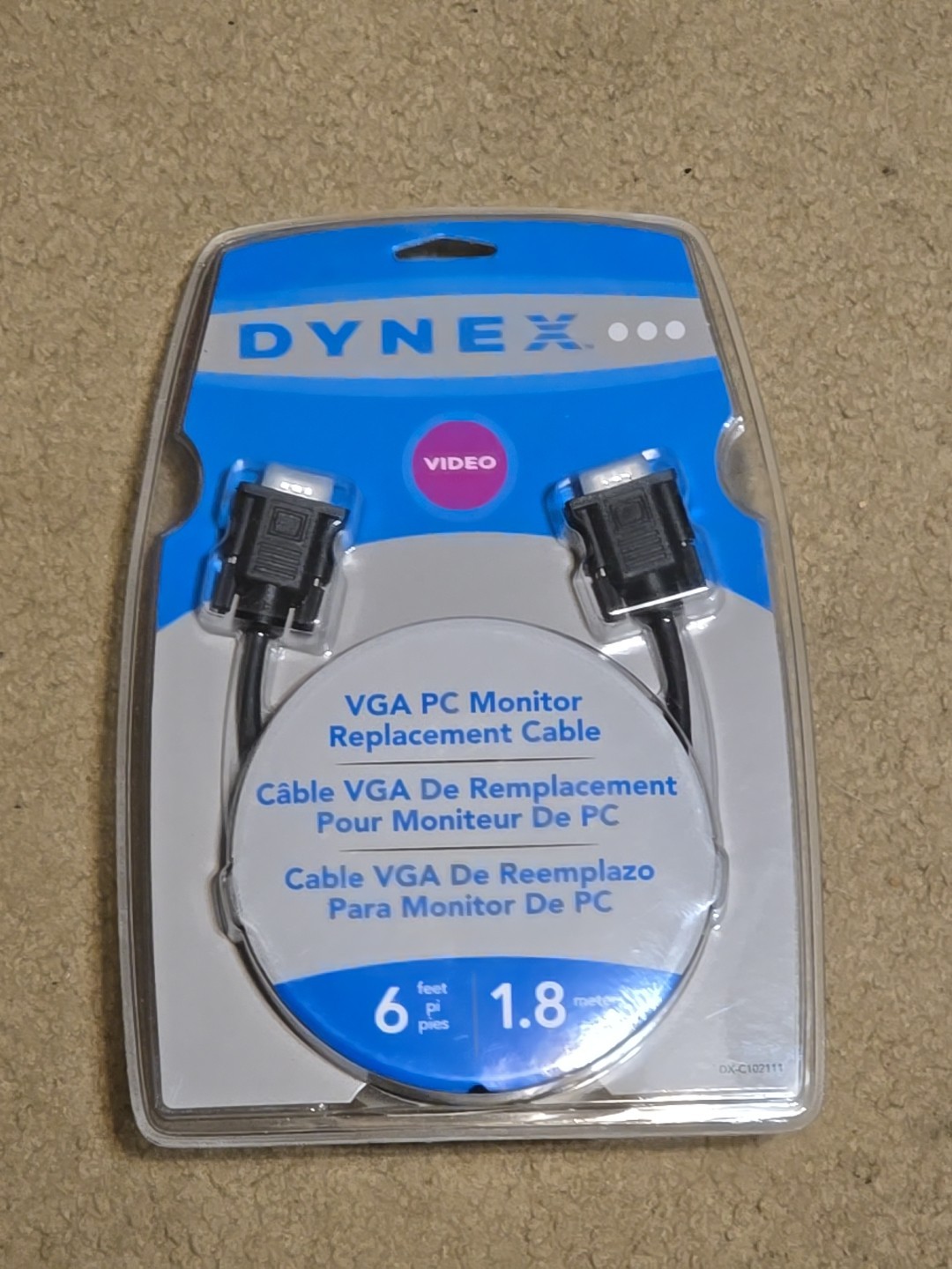 Dynex VGA PC Monitor Replacement Cable, 6ft. NEW SEALED Male To Male DB15