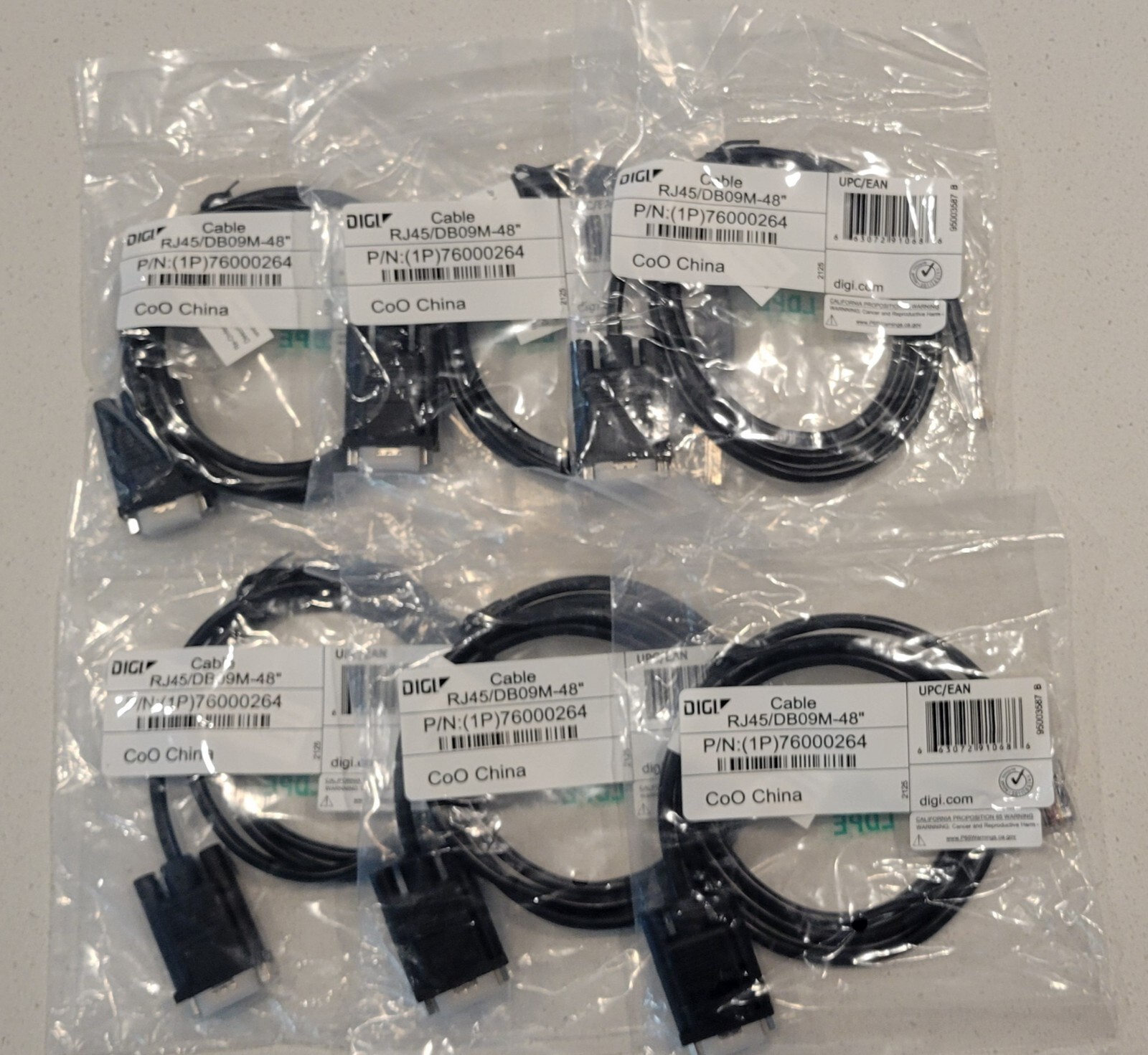 New DIGI Cables RJ45/DB09M- 48" 76000264 (Lot Of 6)