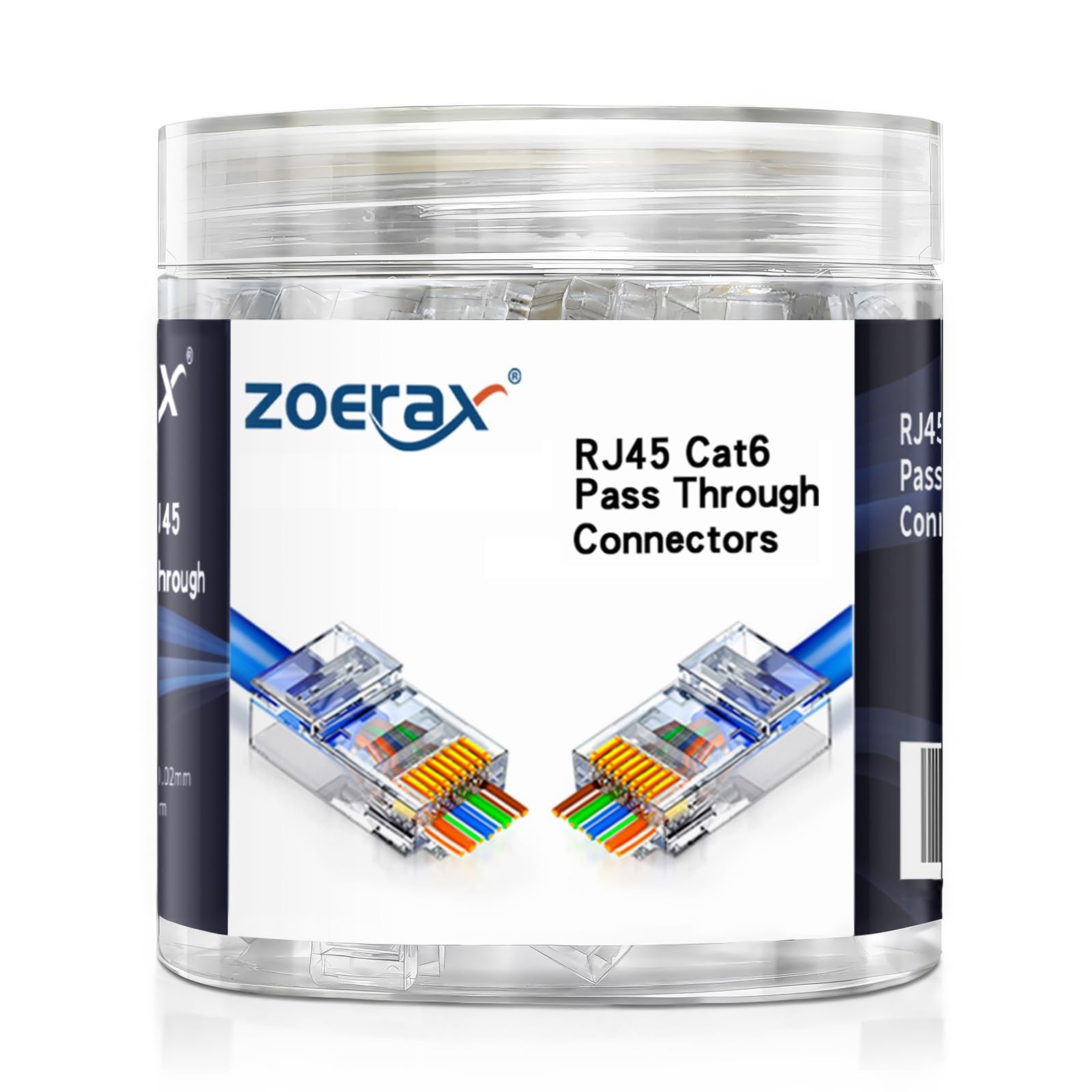 100-Pack RJ45 Cat6 Pass Through Connector RJ45 Modular Plugs for Solid or Str...
