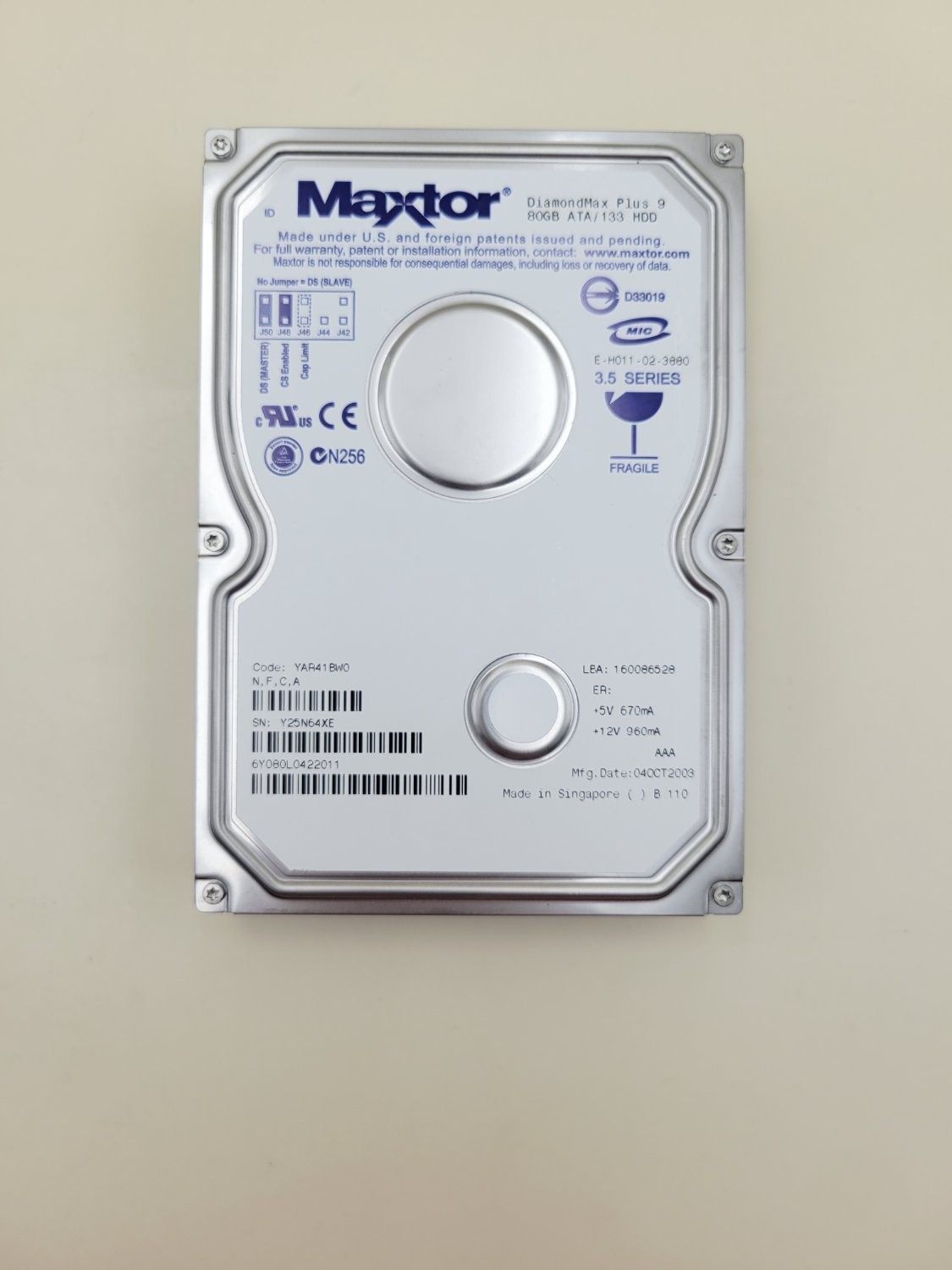 Maxtor Diamond Max Plus 9 Internal Hard Drive Silver 3.5 Inch Diamondmax 80gb