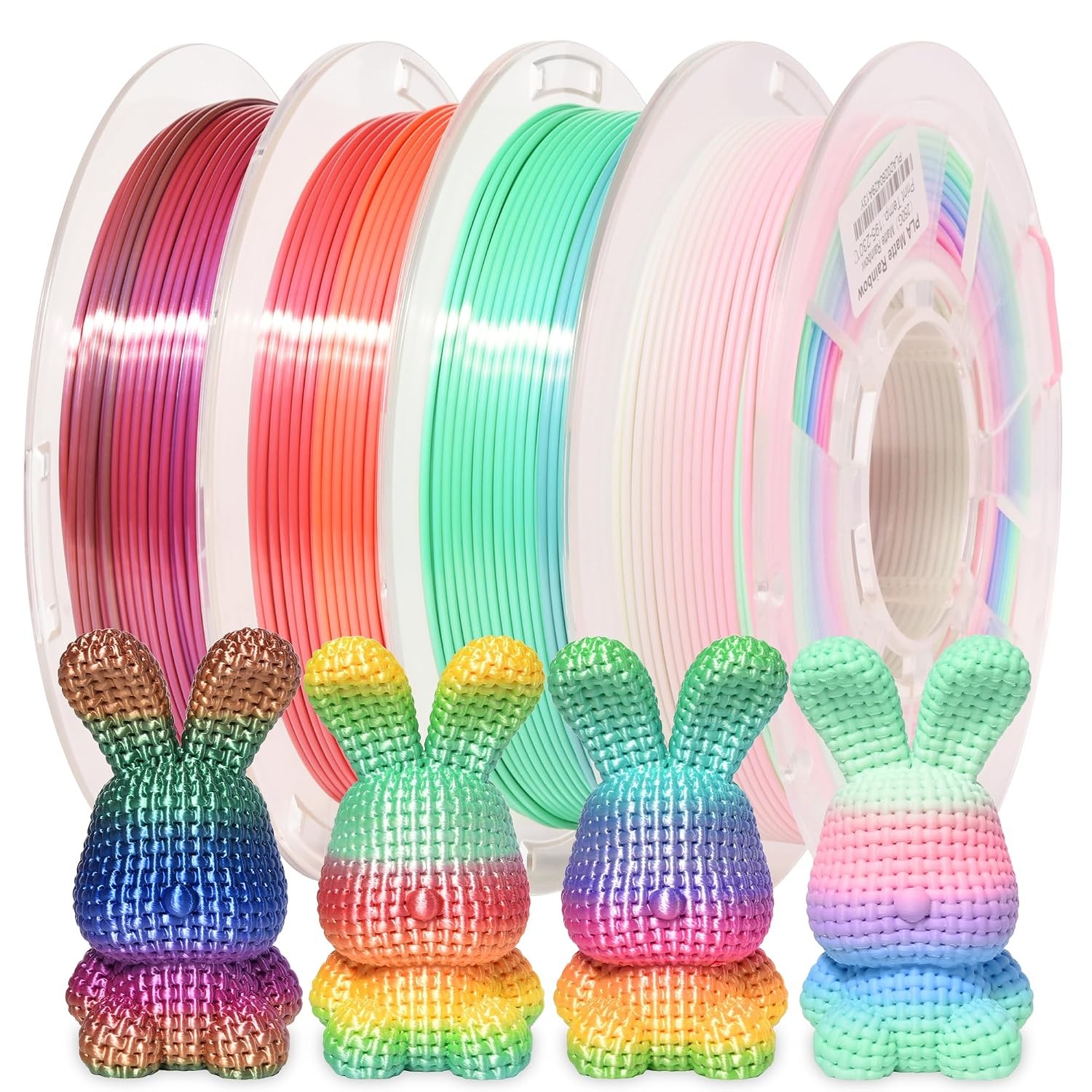 Multicolor PLA 3D Printer Filament 1.75mm 250g 4-Pack Matte Rainbow Silicone