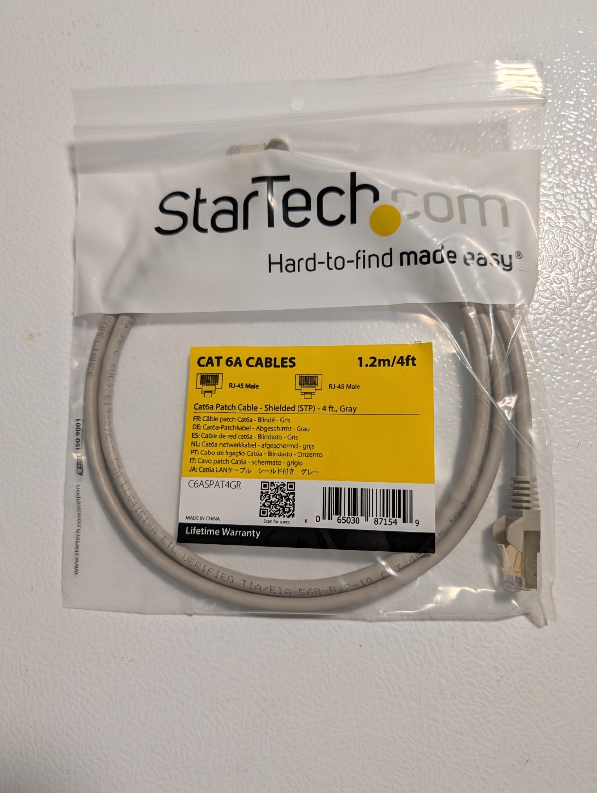 StarTech C6ASPAT4GR Cat6a Shielded STP Ethernet Cable 4ft 1.2m Gray New