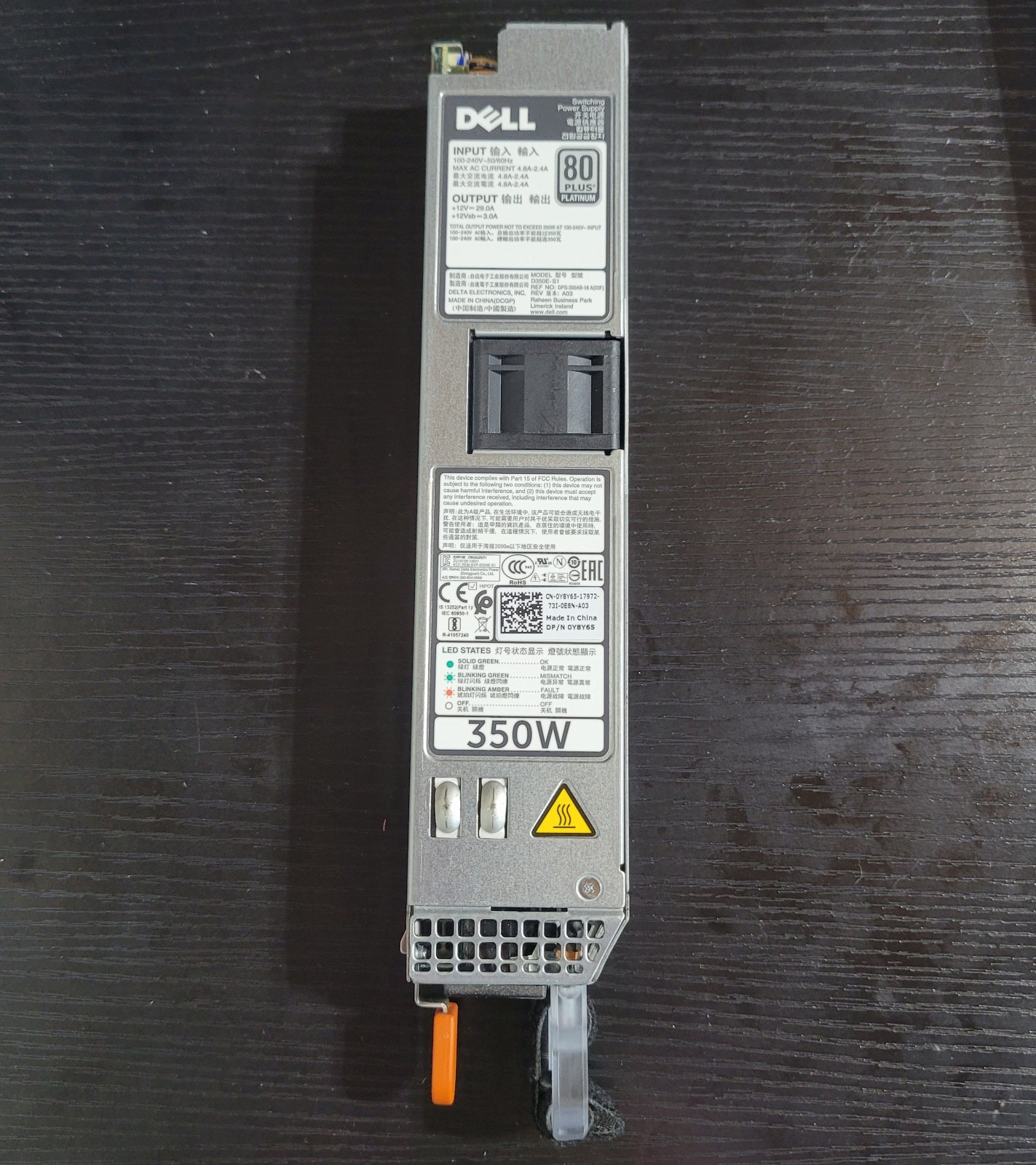 Y8Y65 Dell PowerEdge R320 350W 80 Plus Platinum Hot Swap Power Supply 0Y8Y65