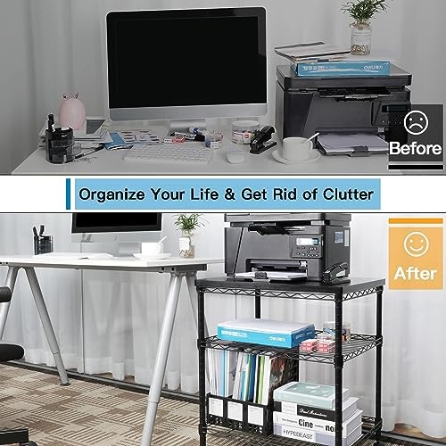 HUANUO PRINTER STAND, 3 TIER PRINTER CART FOR STORAGE, PRINTER TABLE -  BLACK