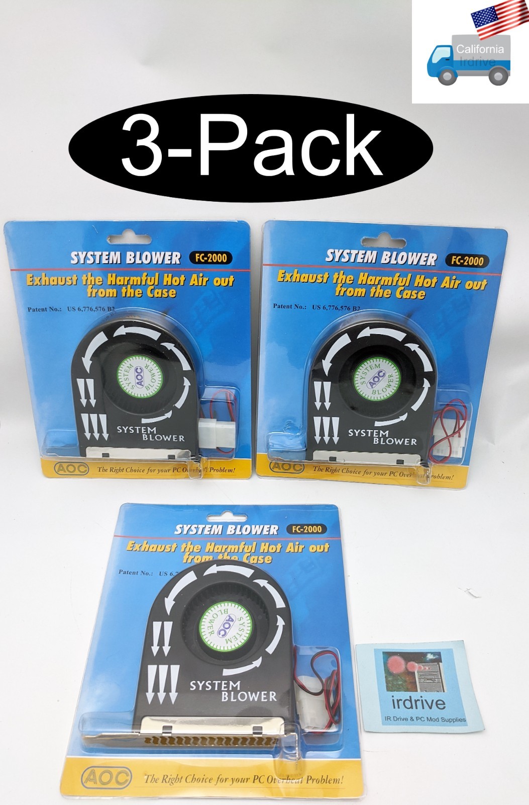 3-pack: NEW AOC FC-2000 PC System Blower PCI/ISA Slot Fan/VGA Graphic Cooler
