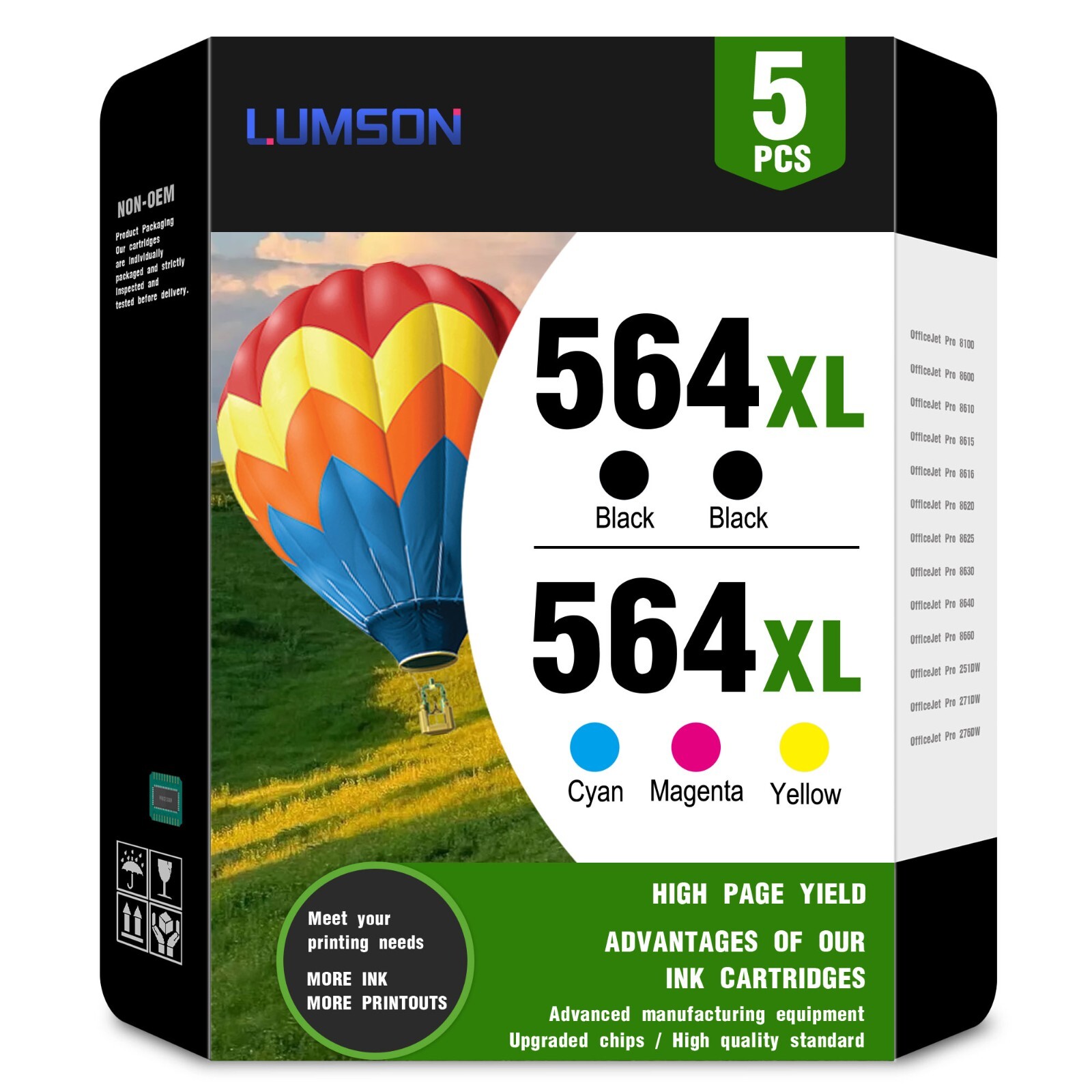 564XL Ink Cartridge Replacement (5-Pack) for HP officejet 4620 4622