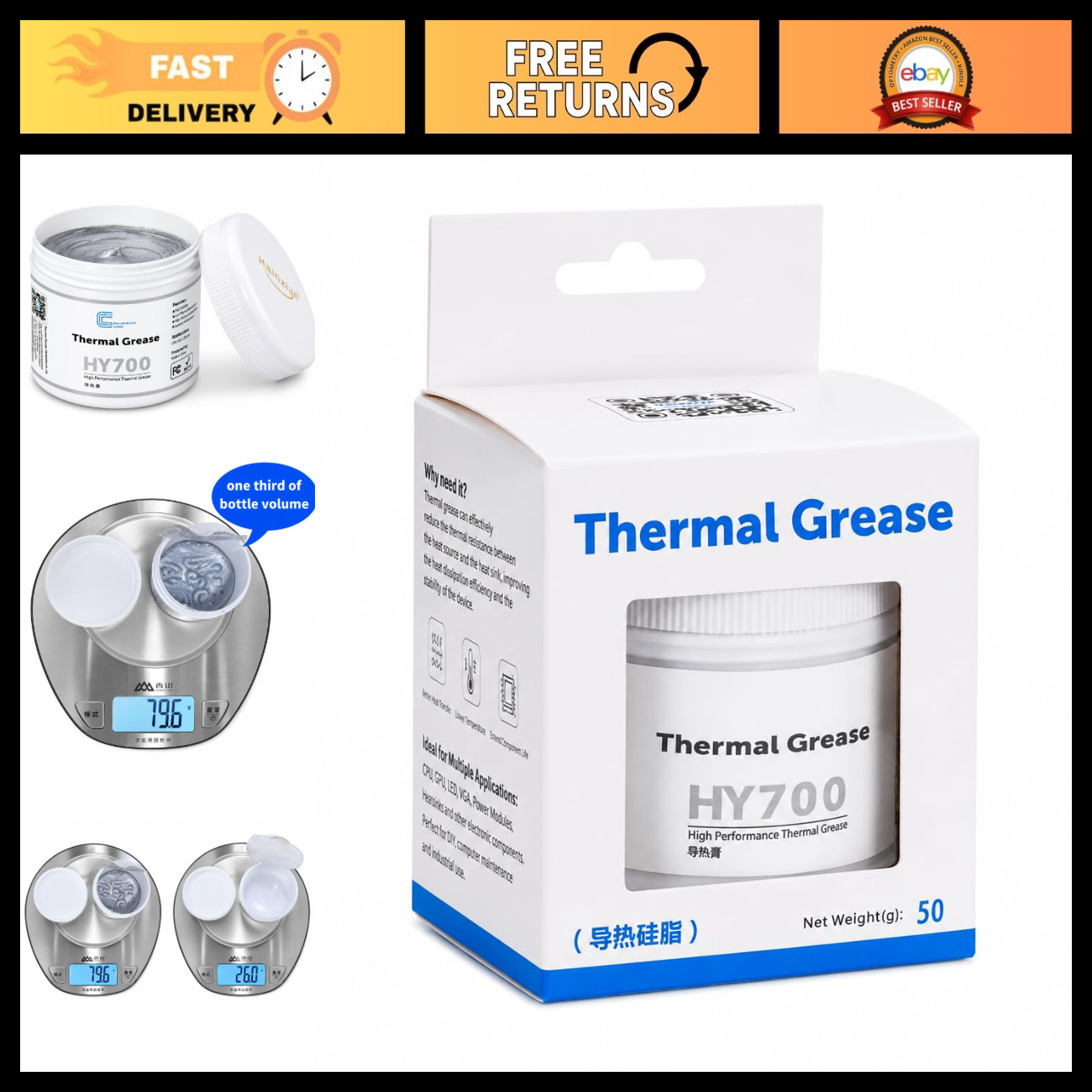 High-Performance CPU Thermal Grease Paste - 50g,  3.14W/m-k, Carbon-Based for PC