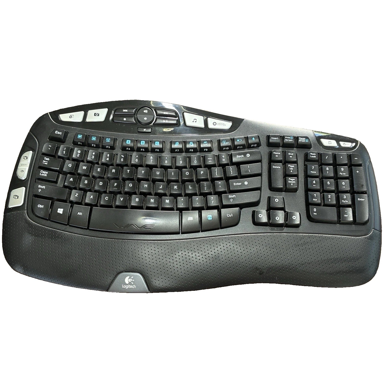 Logitech K350 Wireless Wave Ergonomic Keyboard Black Tested No USB Receiver