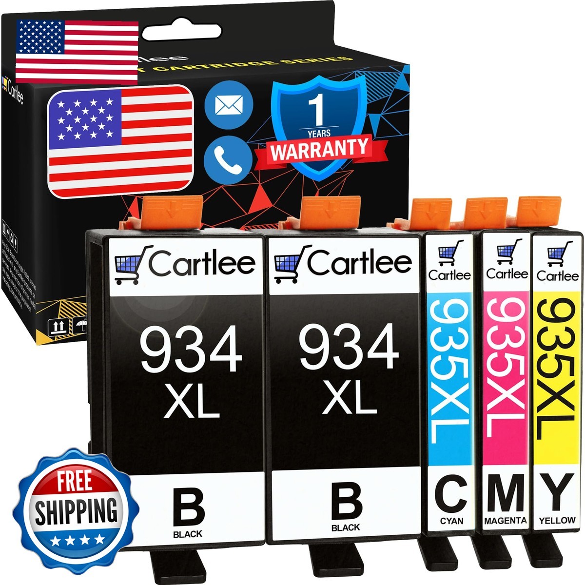 Cartlee 5 Pack Compatible Ink Cartridges for HP 934XL 935XL OfficeJet Pro 6830