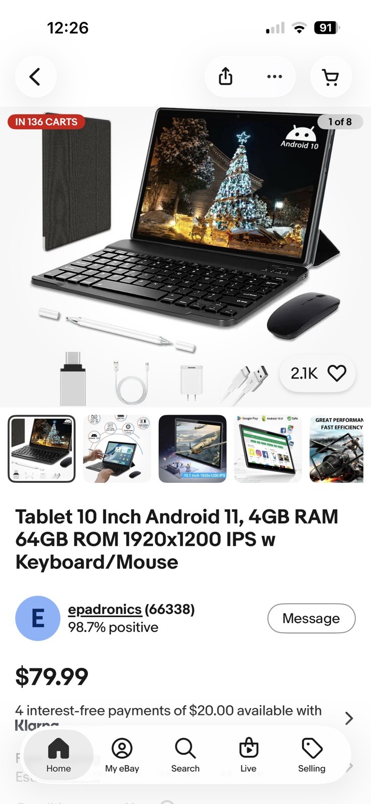 Tablet 10 Inch Android 11, 4GB RAM 64GB ROM 1920x1200 IPS w Keyboard/Mouse