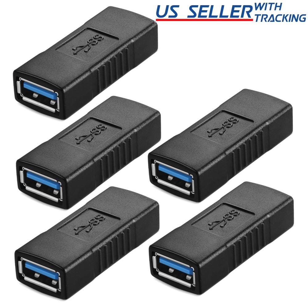 5pcs USB 3.0 Type A Female to Female Extension Connector Adapter F/F, Black