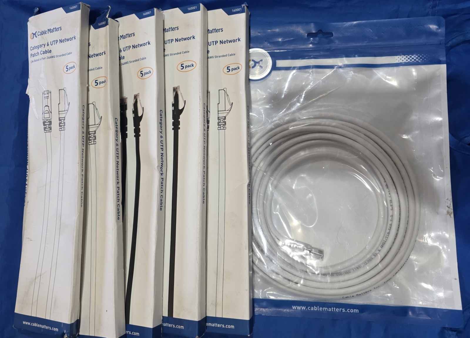 Cable Matters Category 6 UTP Network Patch Cable 5 Pack 160001 5 Box  1 Bag New