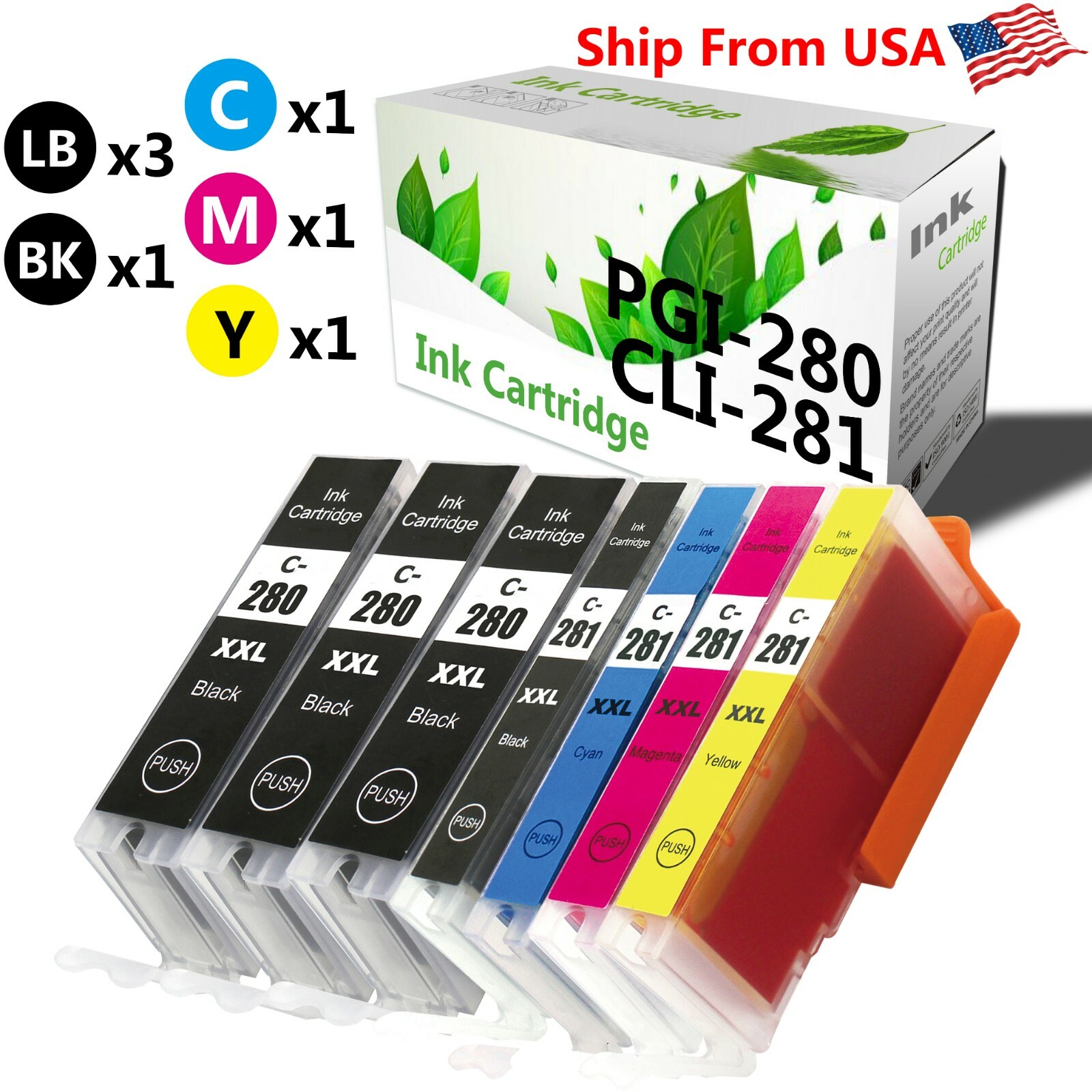 7 PK PGI280 CLI281 Ink Cartridge for Canon PIXMA TS702 TR7520 TR8520 TS9521C