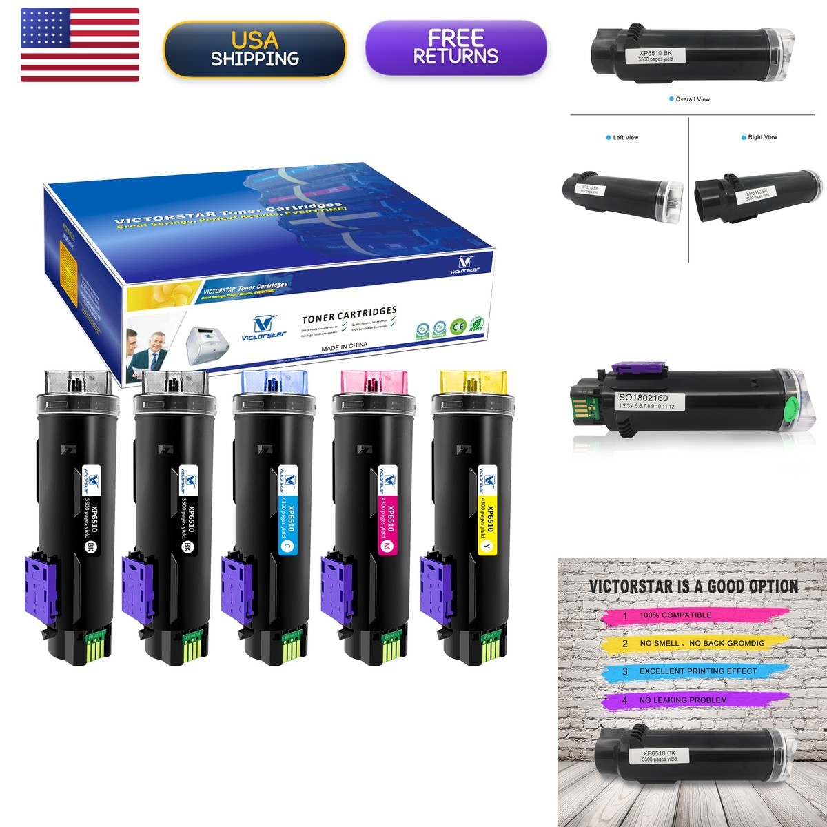 VICTORSTAR 5 Packs Compatible Toner Cartridges 6510 6515Extra High Yield 5500
