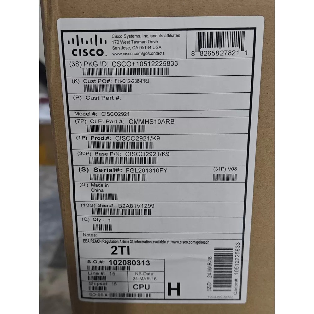 New Cisco 2921/K9 Integrated Services Router CMMHS10ARB C2921