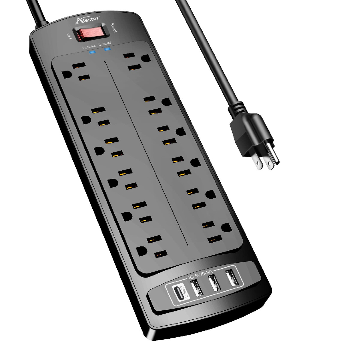 Power Strip Alestor Surge Protector 12 Outlets And 4 Usb Ports 6 Feet Extension