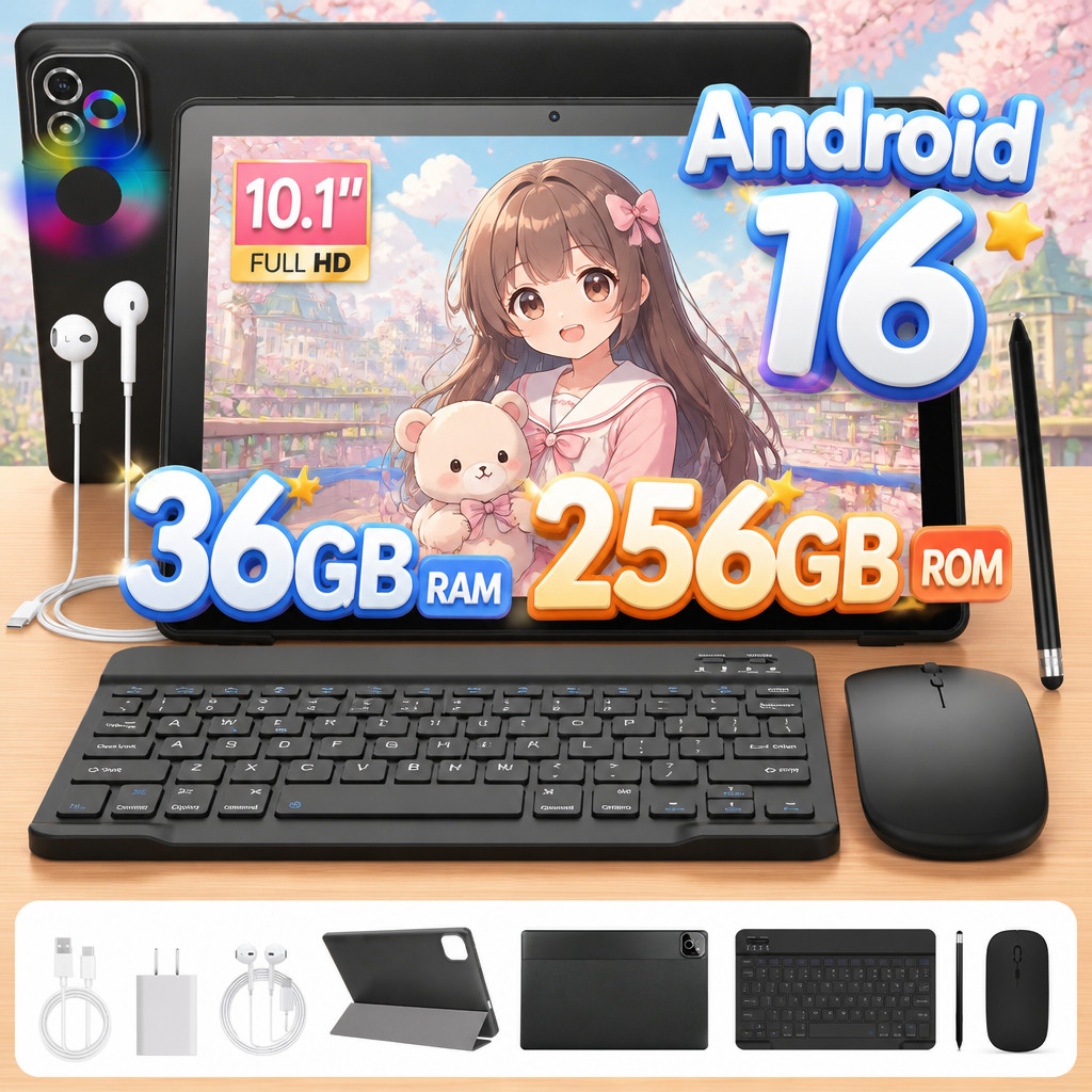 Android 16 Tablet 36GB+256GB Wifi 10.1" IPS FHD Octa-Core GMS NETFLIX YouTube