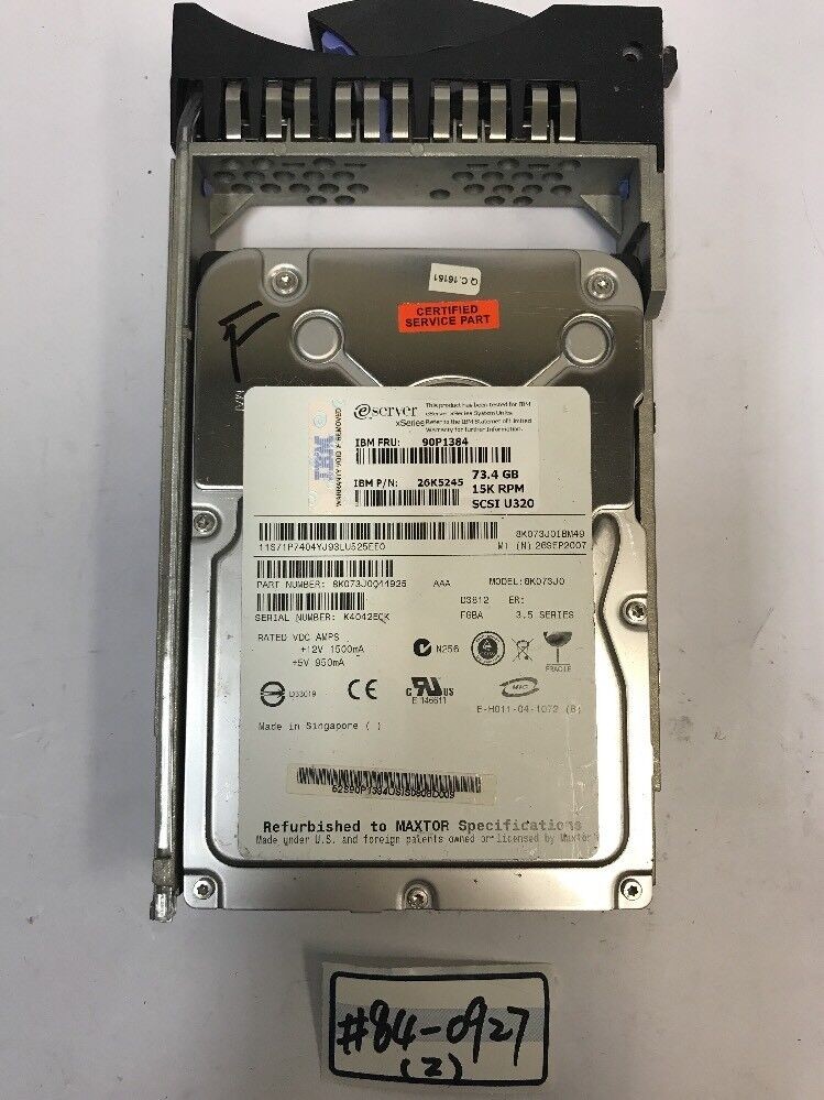 - IBM 90P1384 26K5245 8K073J0  73.4GB 15K RPM SCSI 3.5 Hard Drive W/ Caddy  @@@