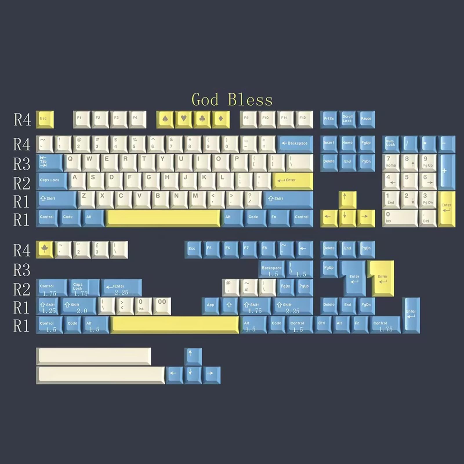 163 PCS God Bless Keycaps Cherry Doubleshot Fit ISO ANSI 95/75/65/60% MX