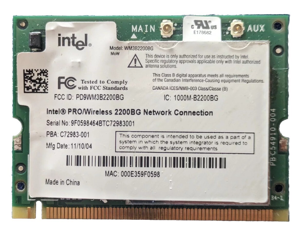 WiFi Intel Pro / Wireless 2200bg Panasonic CF-T2 P/N C72983-001 Minipci C59686-3