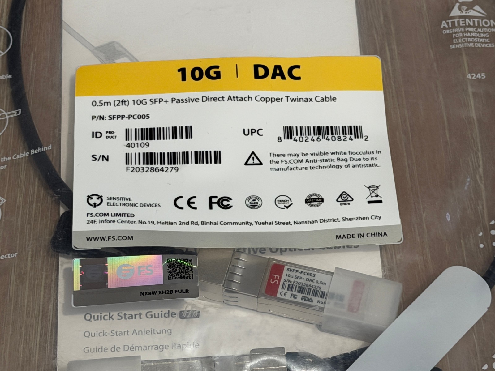 FS DIRECT ATTACH CABLE  10G DAC 0.5M (2FT) SFPP-PC005