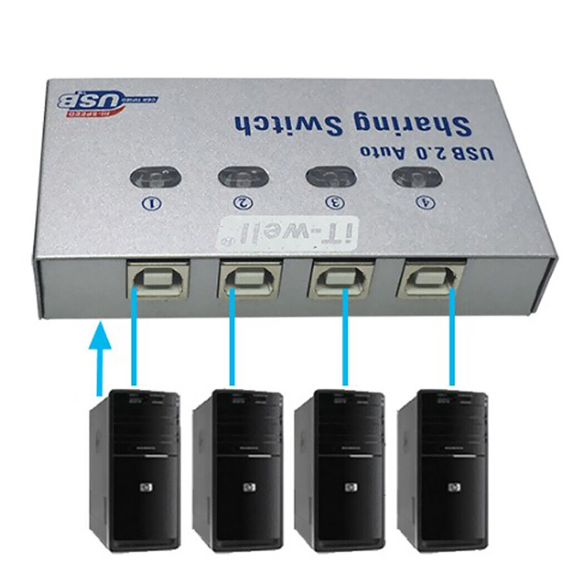 4 Port NEWB2.0 Auto Sharing Switch HUB For Printer Scanner Keyboard 2025 NEW